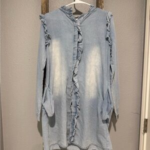 Light Blue Ruffled Long Sleeve Top